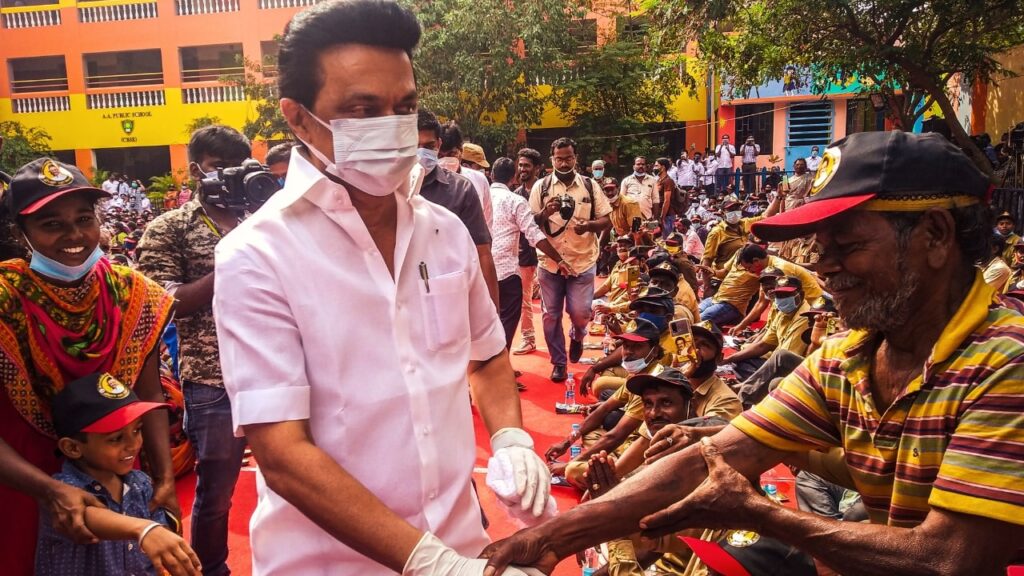 Tamil Nadu CM M.K. Stalin interacting with supporters during a campaign event, captured by Rafiq.